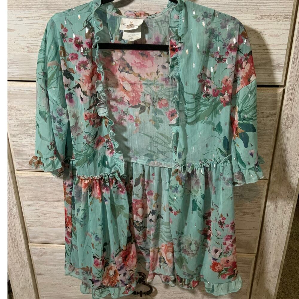 Vintage Rare Editions Teal Lace Babydoll Cardigan Small - Fairycore Ruffled Top